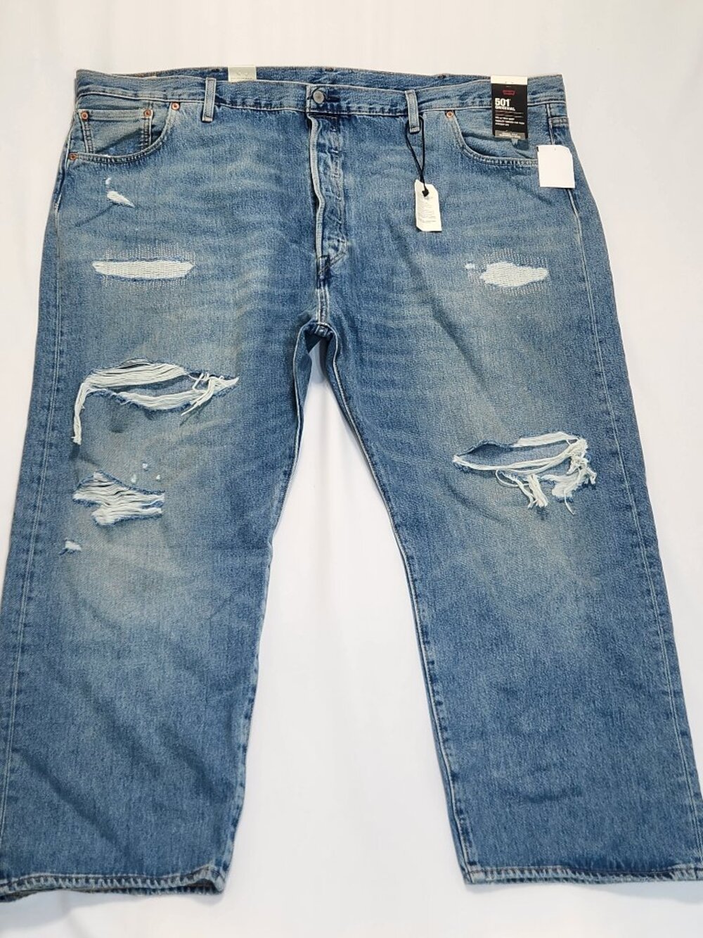Levi's Premium 501 Original Distressed Blue Jeans 54x30 Big & Tall Heavy NWT